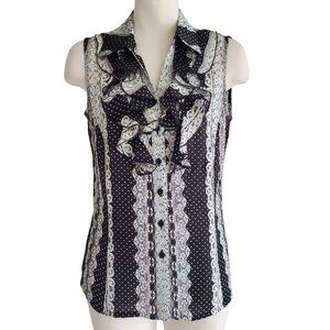 Tahari ASL Ruffle Button up Sleeveless Blouse Great for Under a Business Suit S